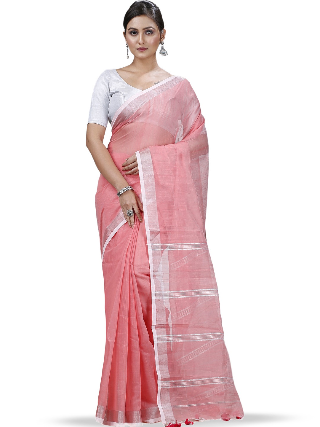 

DipDiya Ethnic Woven Design Taant Saree, Peach