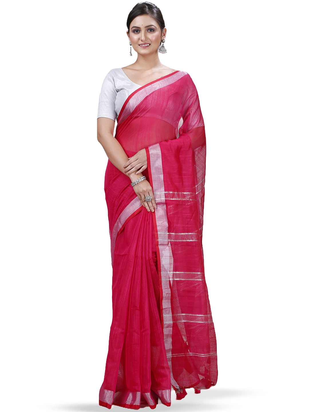 

DipDiya Ethnic Woven Design Taant Saree, Pink