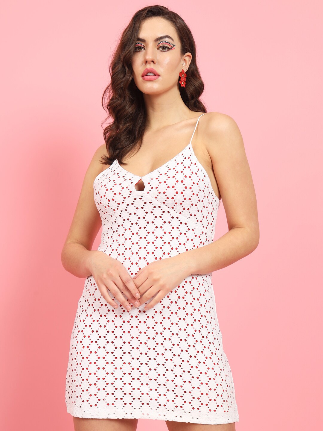 

MAZIE Polka Dot Printed Shoulder Straps A-Line Dress, White