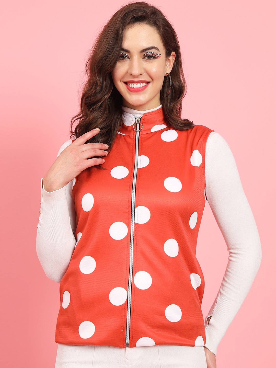 

MAZIE Lightweight Polka Dots Crop Bomber Jacket, Red