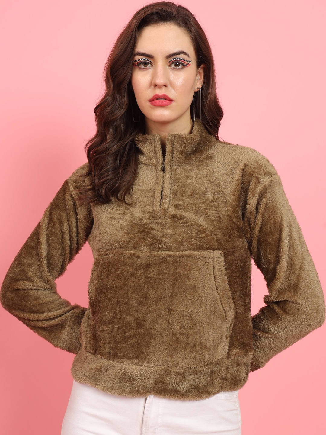 

MAZIE Lightweight Mock Collar Crop Bomber Jacket, Brown