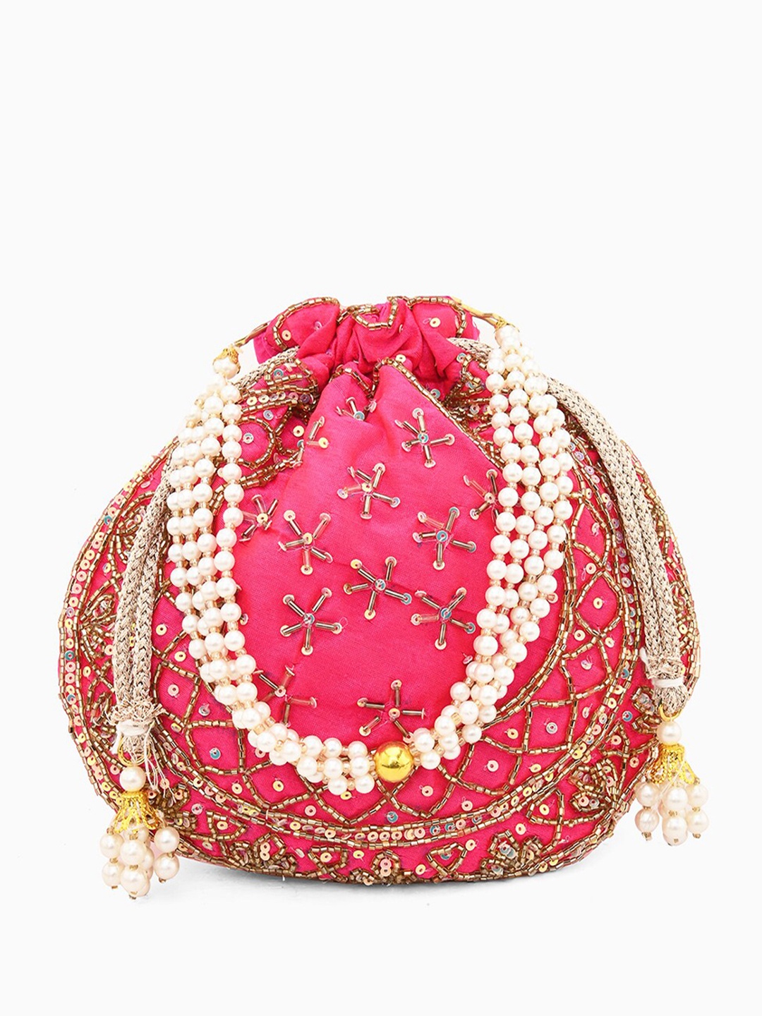 

gaura pakhi Embroidered Wrist Loop Embellished Potli Clutch, Pink