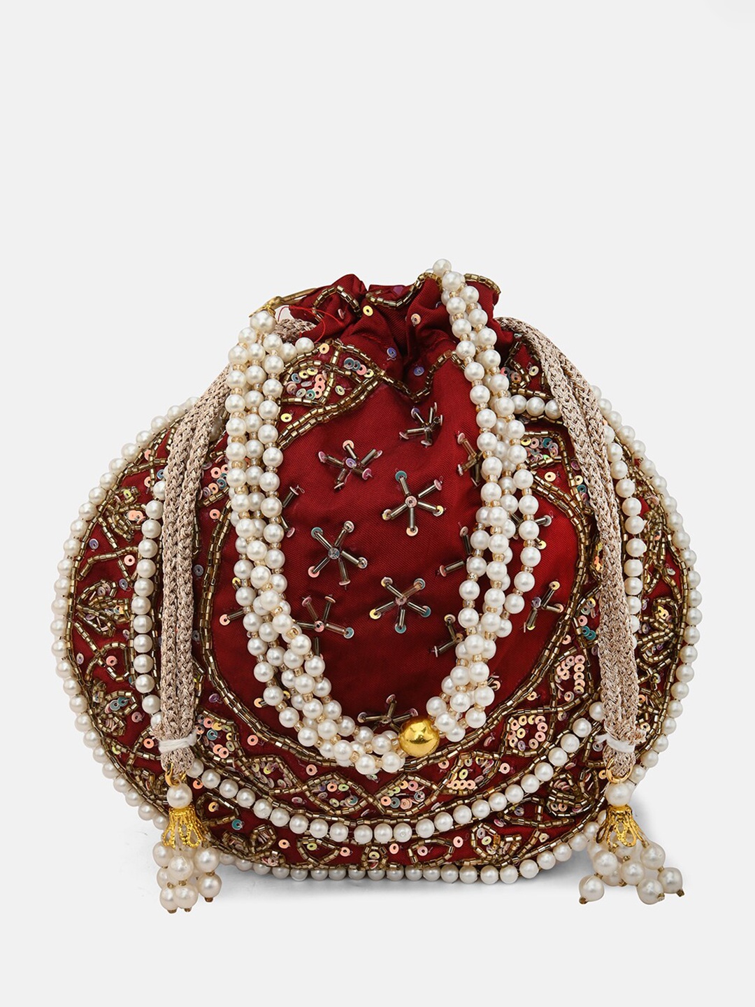 

gaura pakhi Embellished Wrist Loop Potli Clutch, Maroon