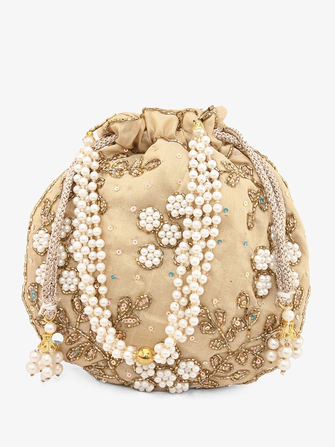 

gaura pakhi Embellished Wrist Loop Potli Clutch, Beige