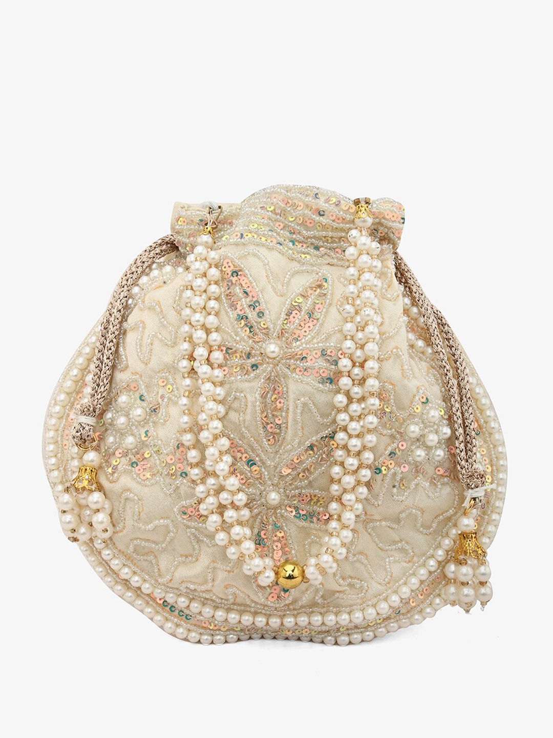 

gaura pakhi Embroidered Embellished Potli Clutch, Beige