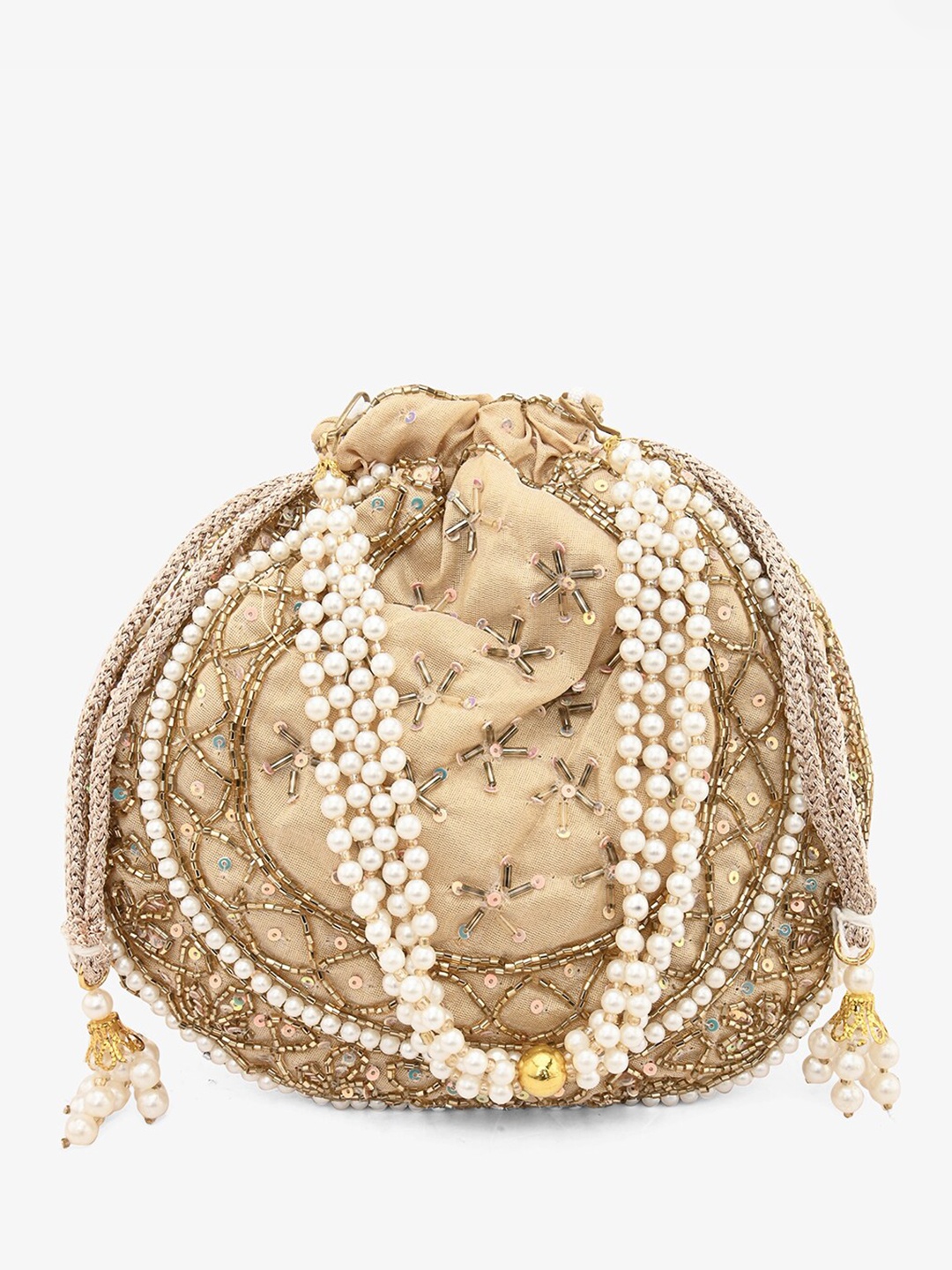 

gaura pakhi Embellished Wrist Loop Potli Clutch, Beige