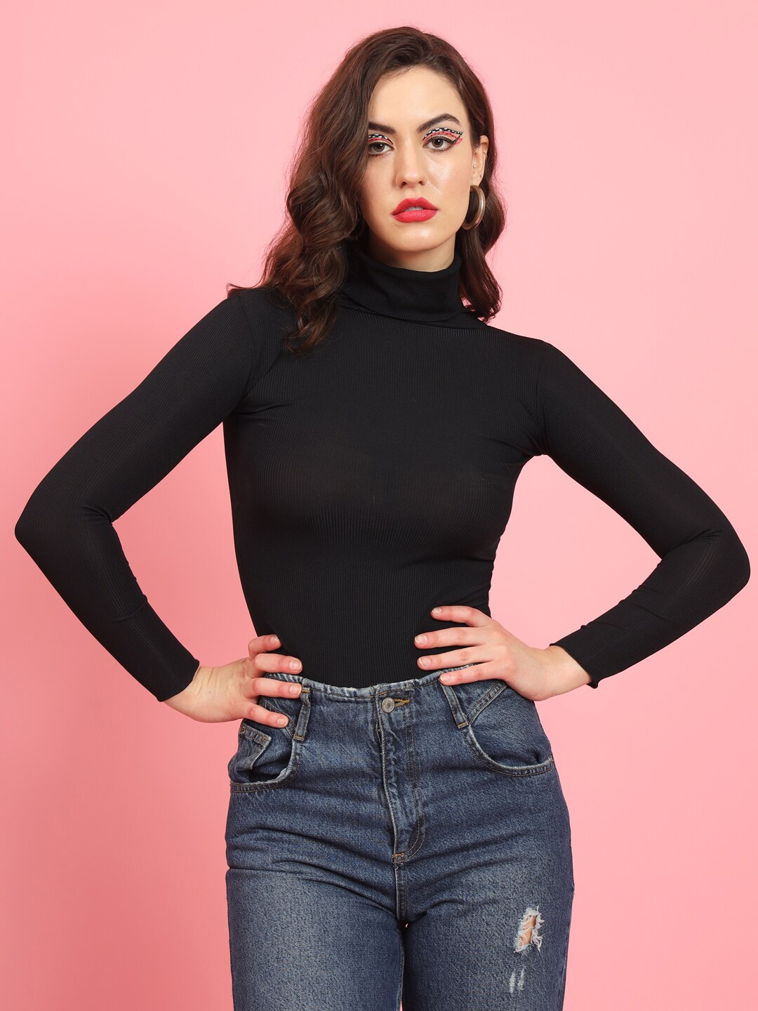 

MAZIE Turtle Neck Long Sleeves Pullover, Black