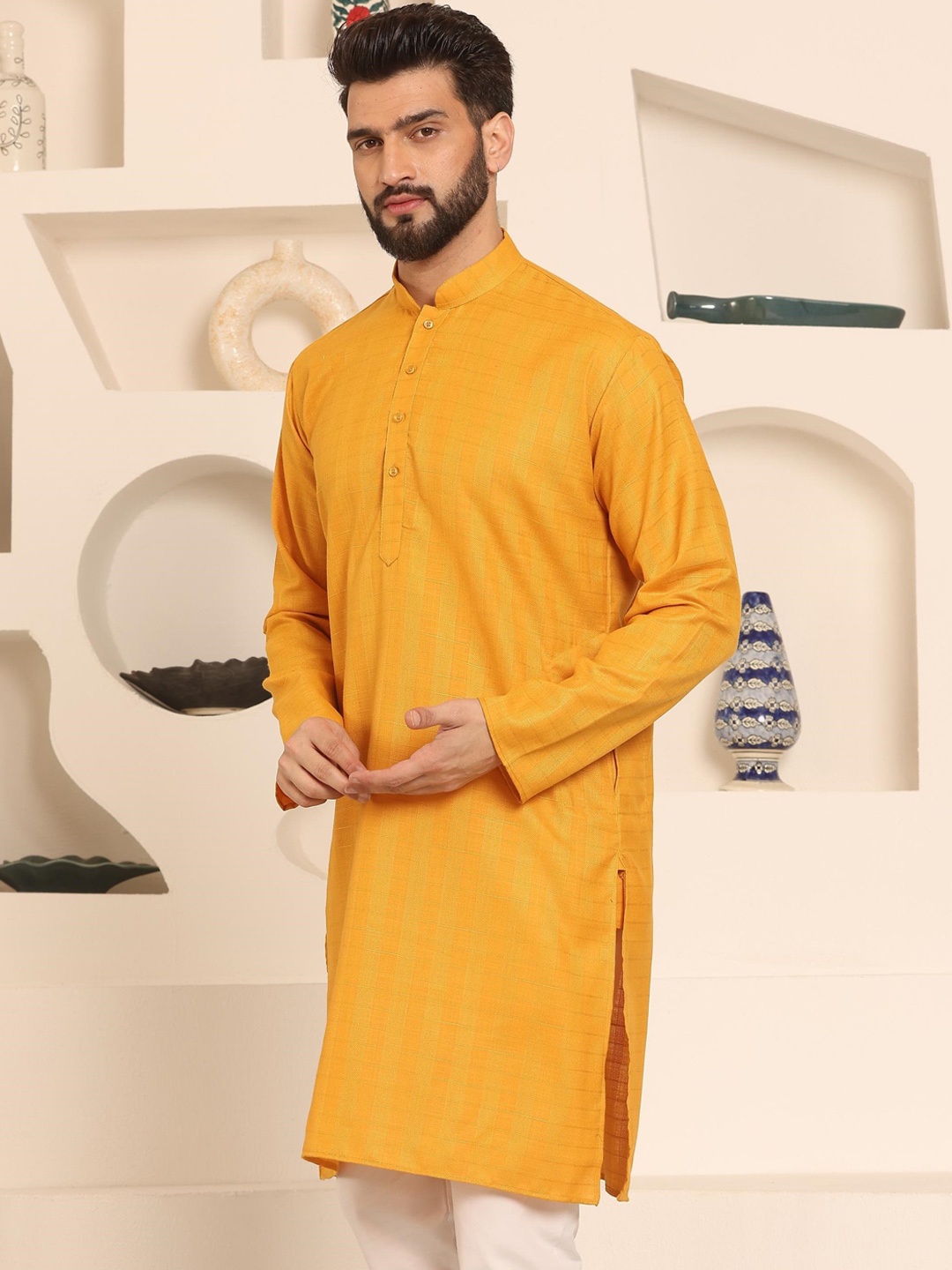

Armaan Ethnic Woven Design Cotton Straight Kurta, Mustard