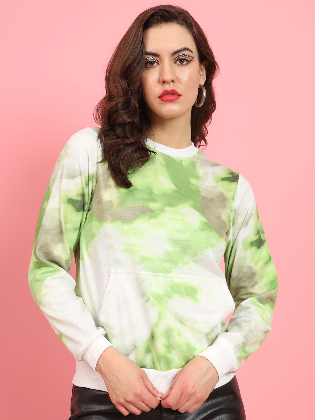 

MAZIE Abstract Printed Long Sleeves Fleece Pullover Sweatshirt, White