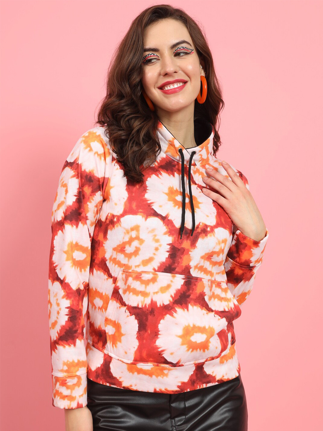 

MAZIE Floral Printed Long Sleeves Fleece Pullover Sweatshirt, Red