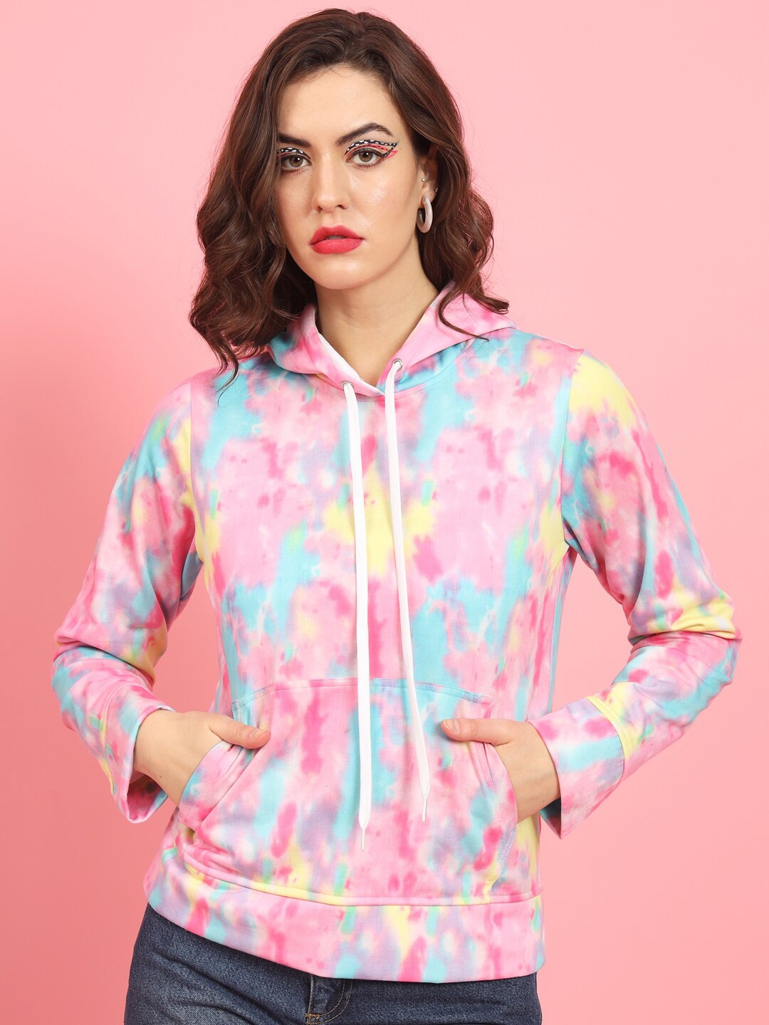 

MAZIE Abstract Printed Hooded Fleece Sweatshirt, Pink