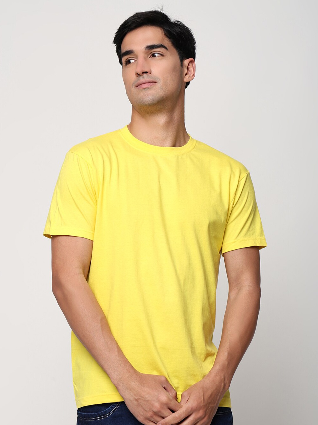 

STATUS MANTRA Pure Cotton Round Neck T Shirt, Yellow