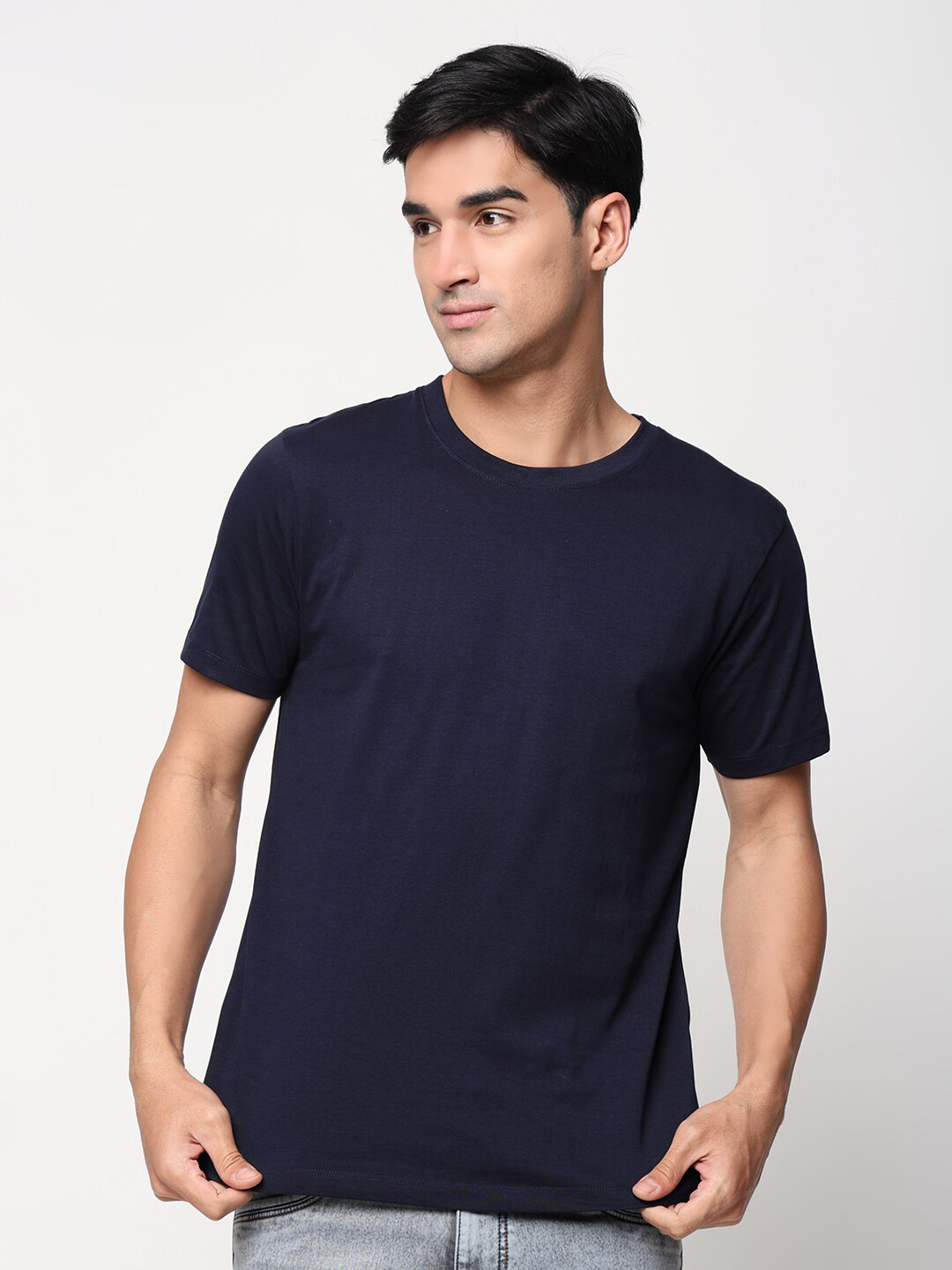 

STATUS MANTRA Round Neck Pure Cotton T-shirt, Navy blue