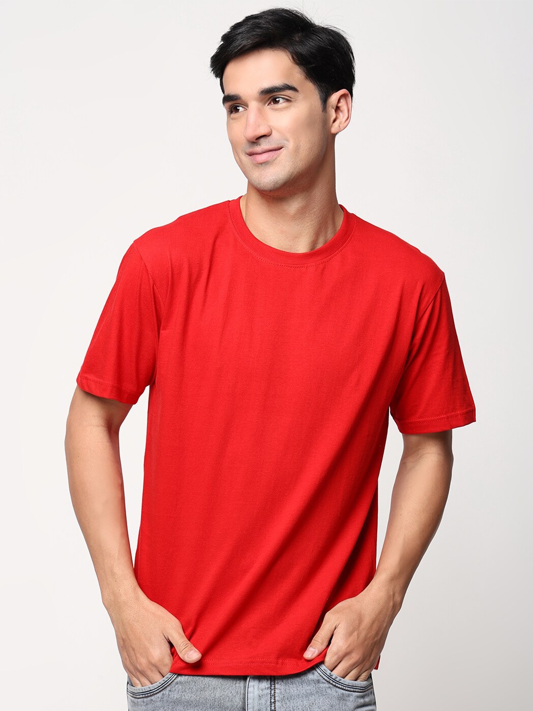 

STATUS MANTRA Round Neck Pure Cotton T-shirt, Red