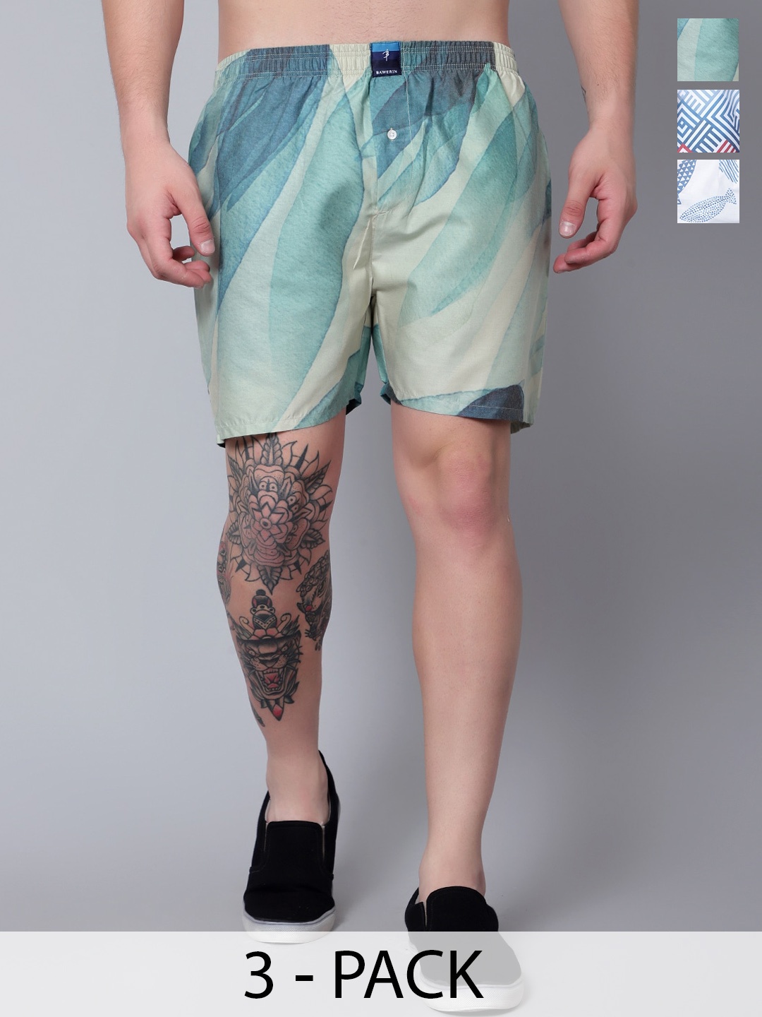 

BAWERIN Pack Of 3 Printed Ultra-Light Pure Cotton Boxers 105, White