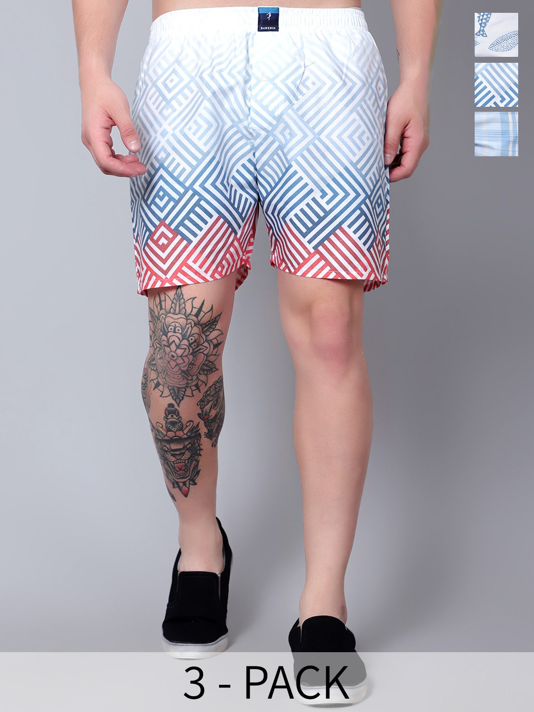 

BAWERIN Pack Of 3 Printed Ultra Light Pure Cotton Boxers 104, White