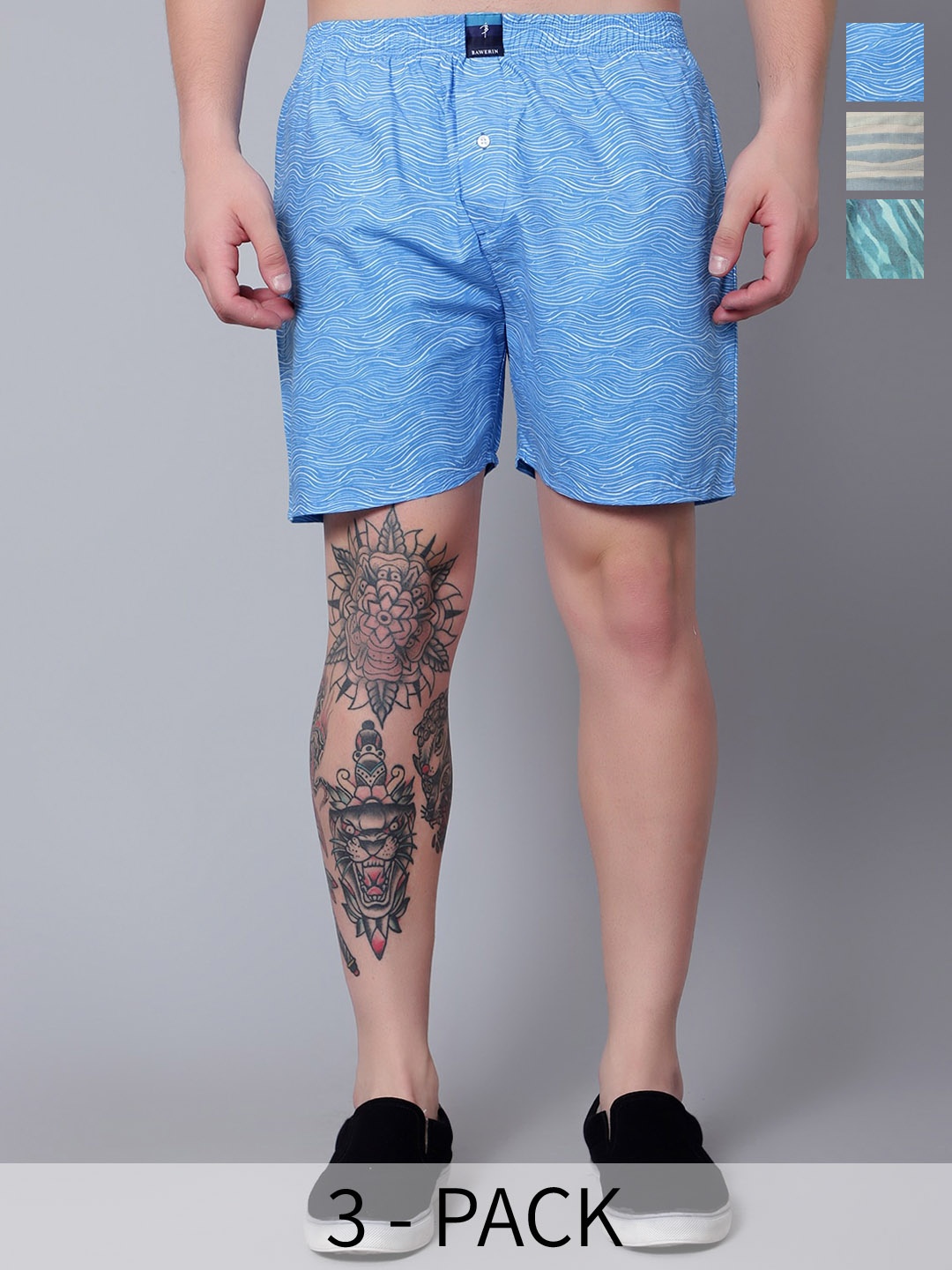 

BAWERIN Pack Of 3 Printed Ultra-Light Pure Cotton Boxers 111, Green