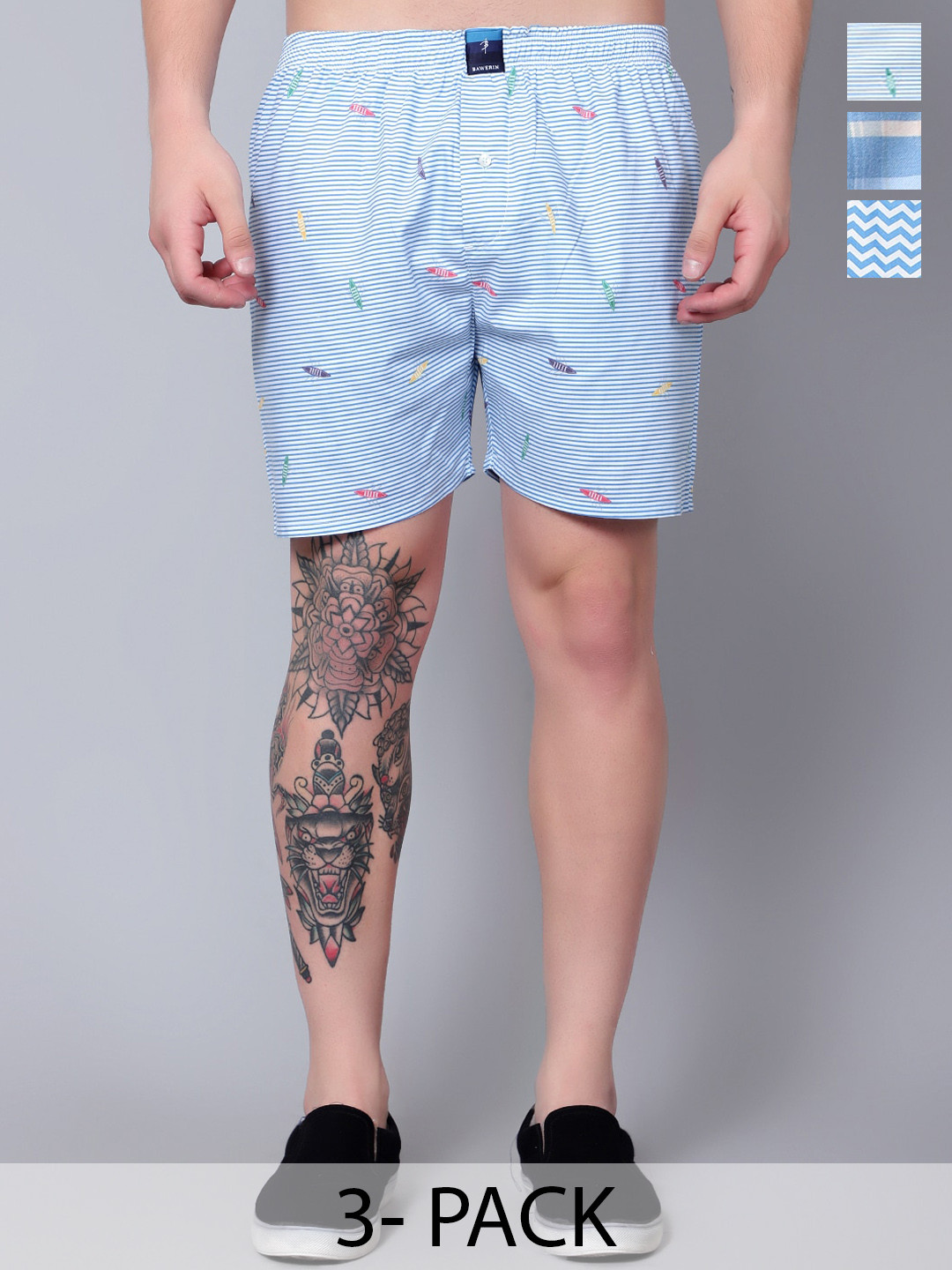 

BAWERIN Pack Of 3 Printed Breathable Pure Cotton Boxers 114, White