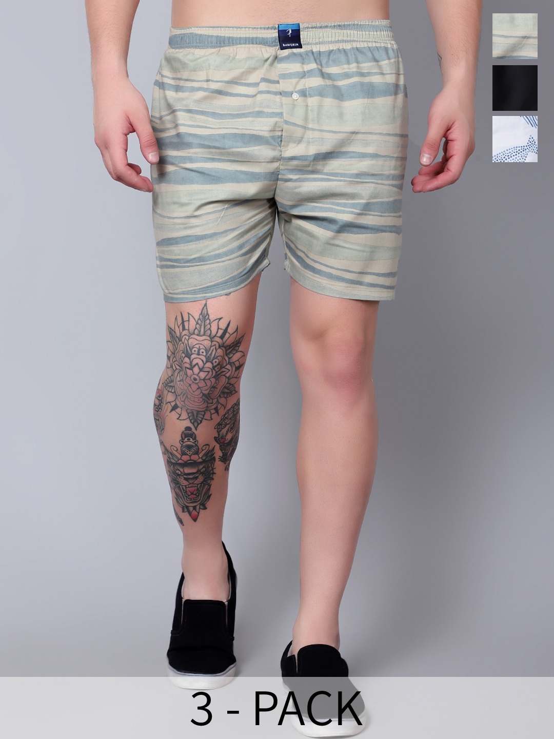 

BAWERIN Pack Of 3 Breathable Pure Cotton Boxers 117, Grey