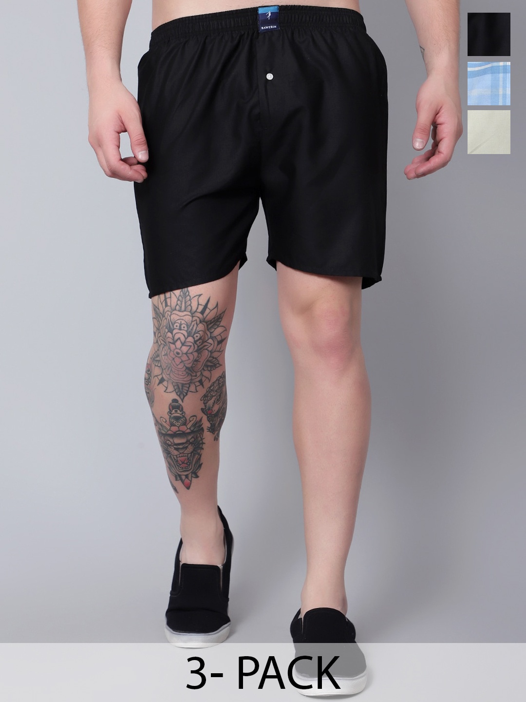 

BAWERIN Pack Of 3 Breathable Pure Cotton Boxers 119, Black