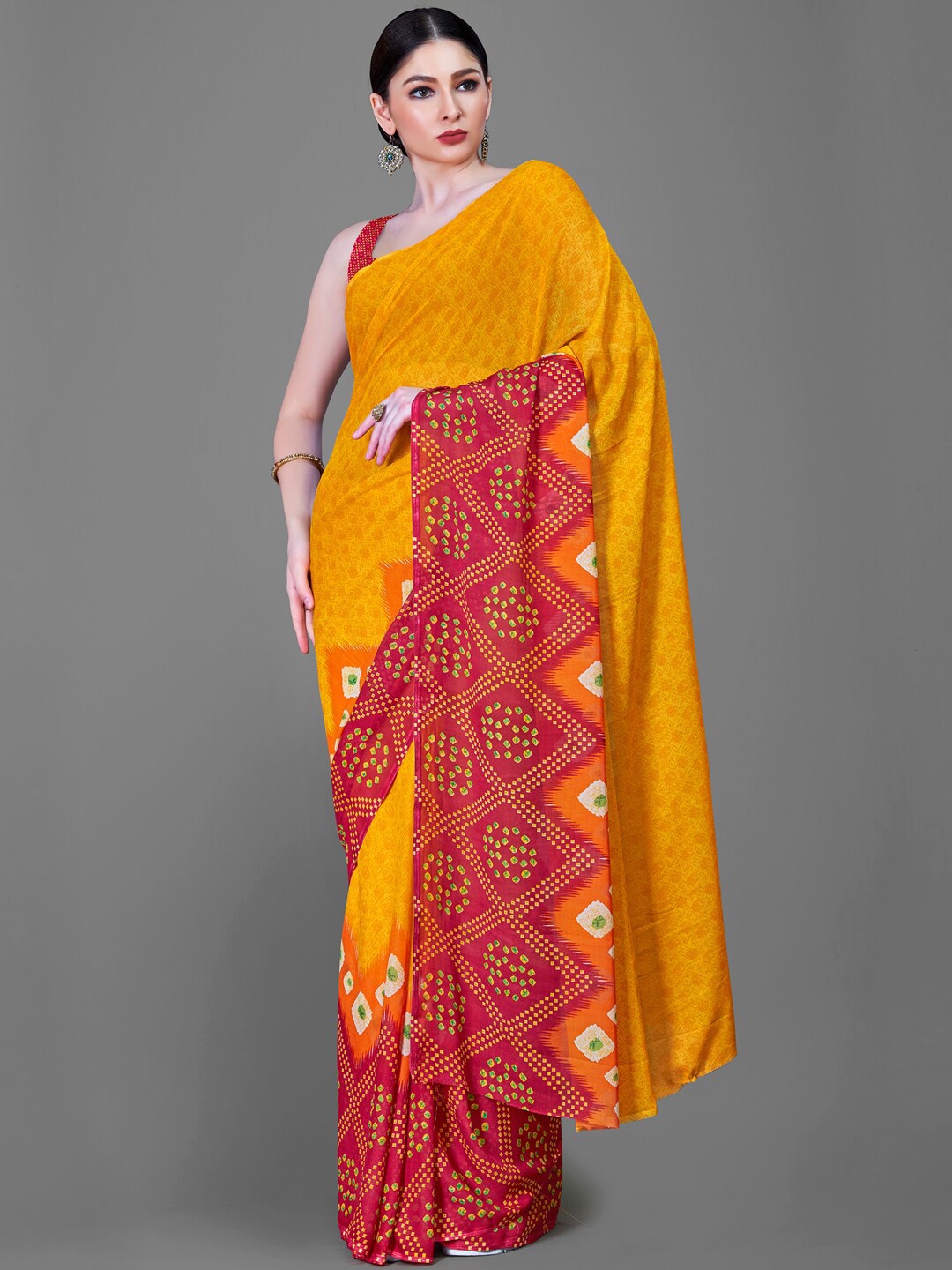 

Shaily Bandhani Printed Saree, Yellow