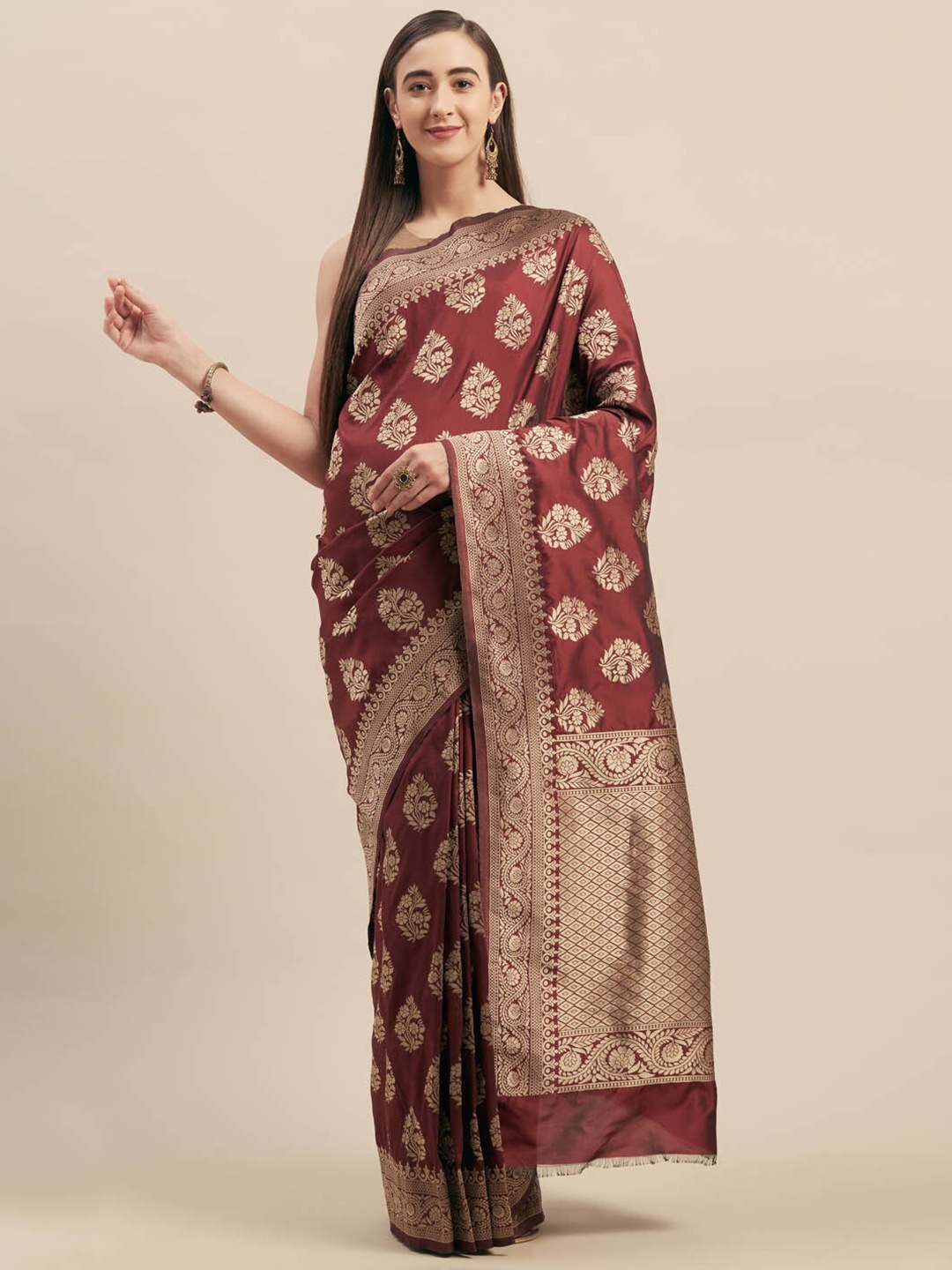 

Shaily Ethnic Motifs Woven Design Zari Saree, Maroon