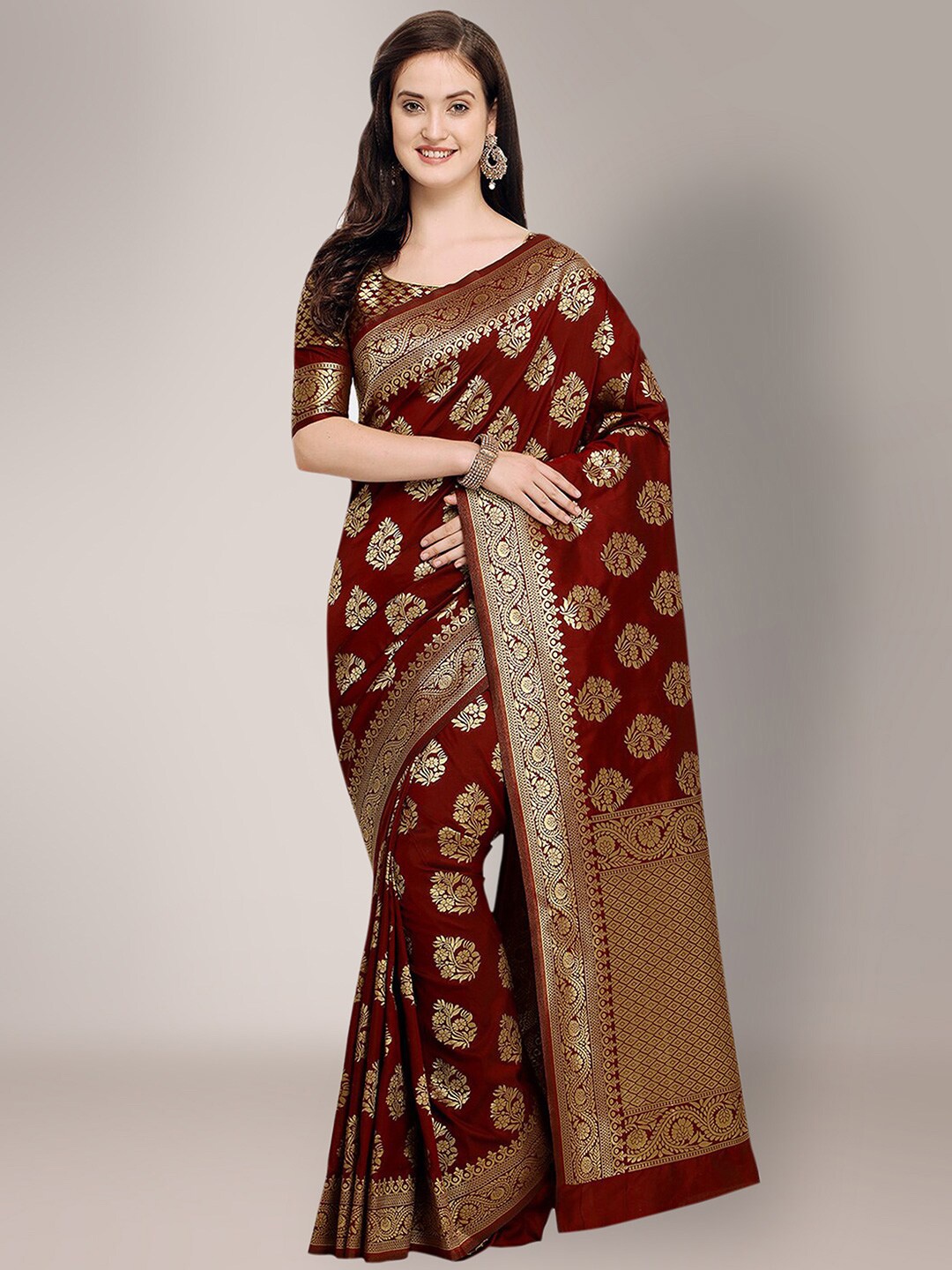 

Shaily Ethnic Motifs Woven Design Zari Saree, Maroon