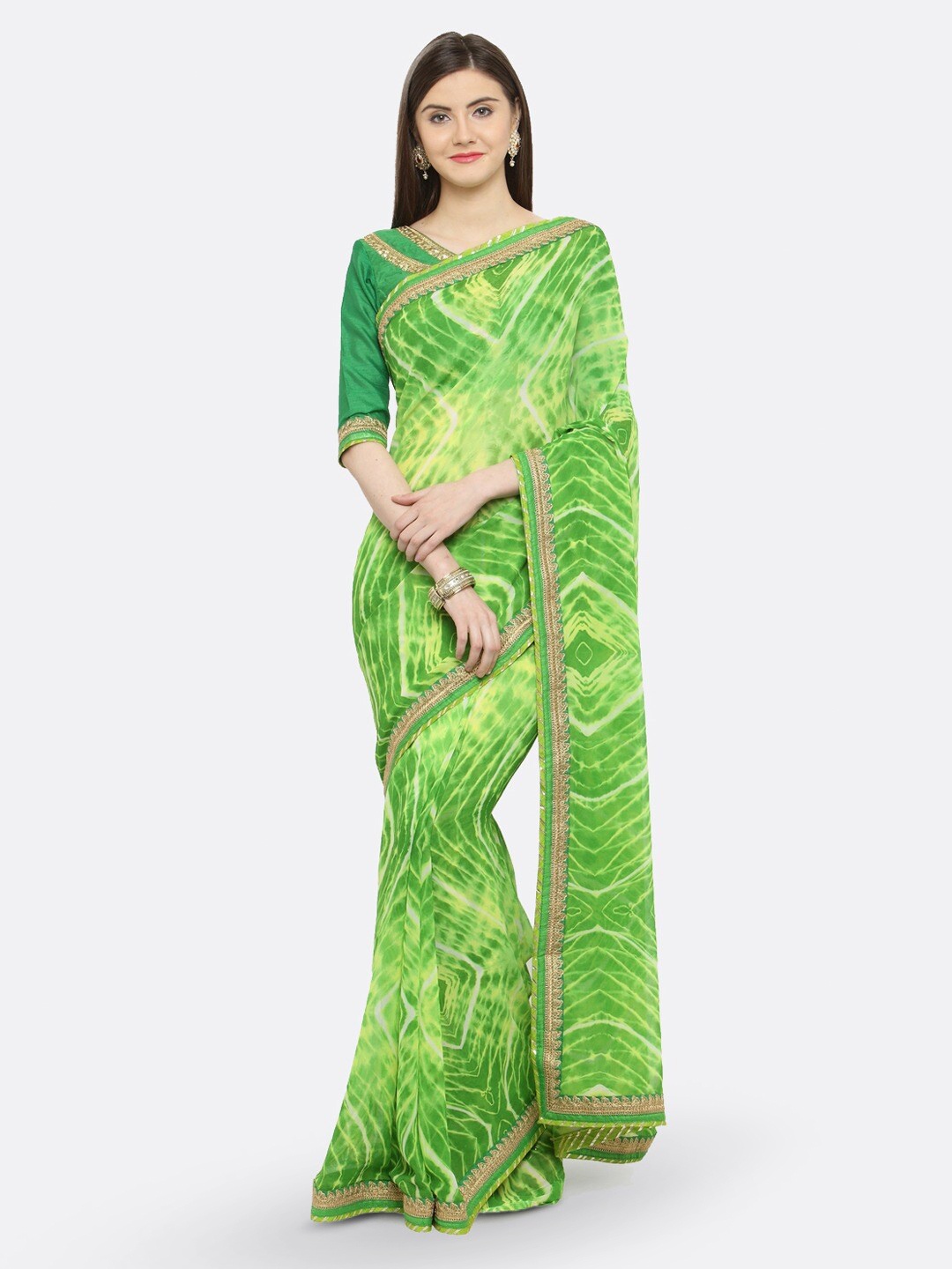 

Shaily Tie and Dye Printed Saree, Green