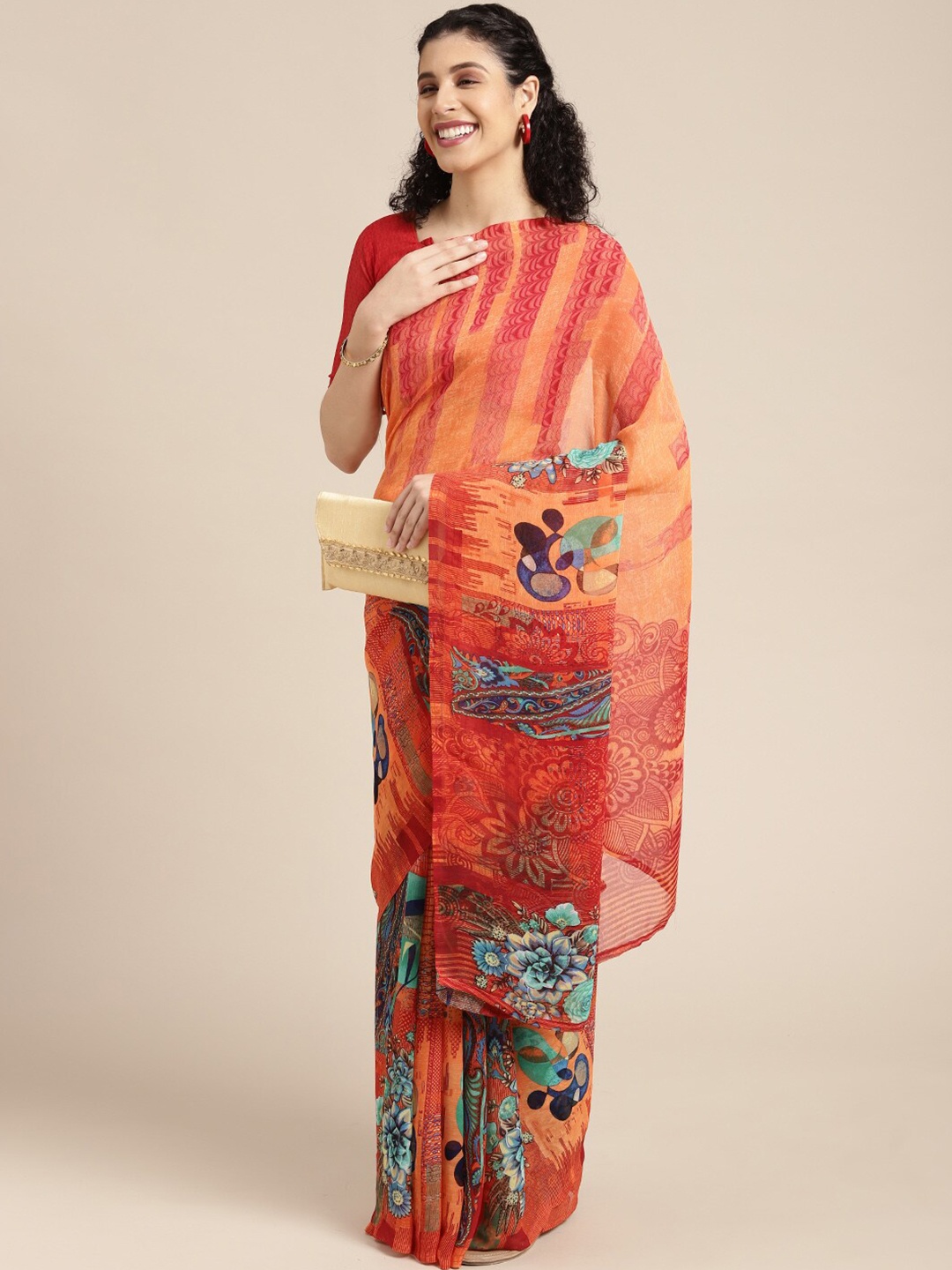 

Shaily Floral Printed Saree, Red