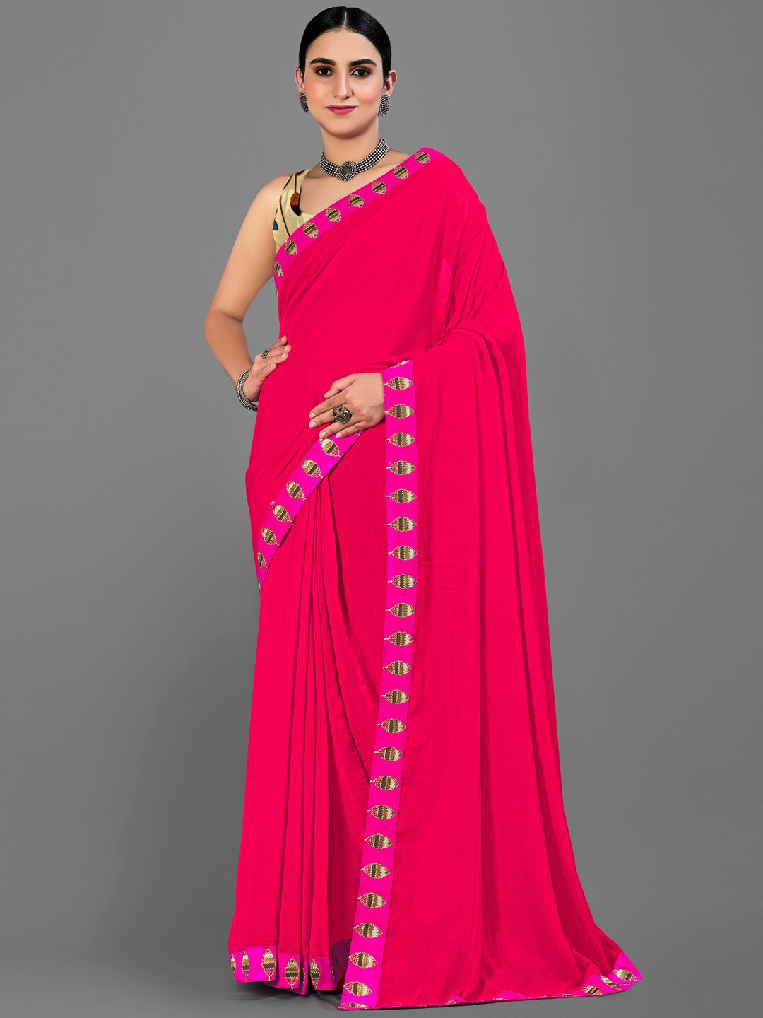 

Shaily Embroidered Border Saree, Pink
