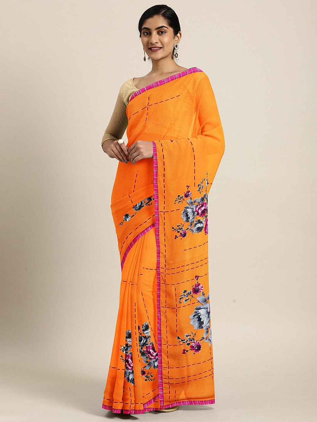 

Shaily Floral Printed Saree, Yellow