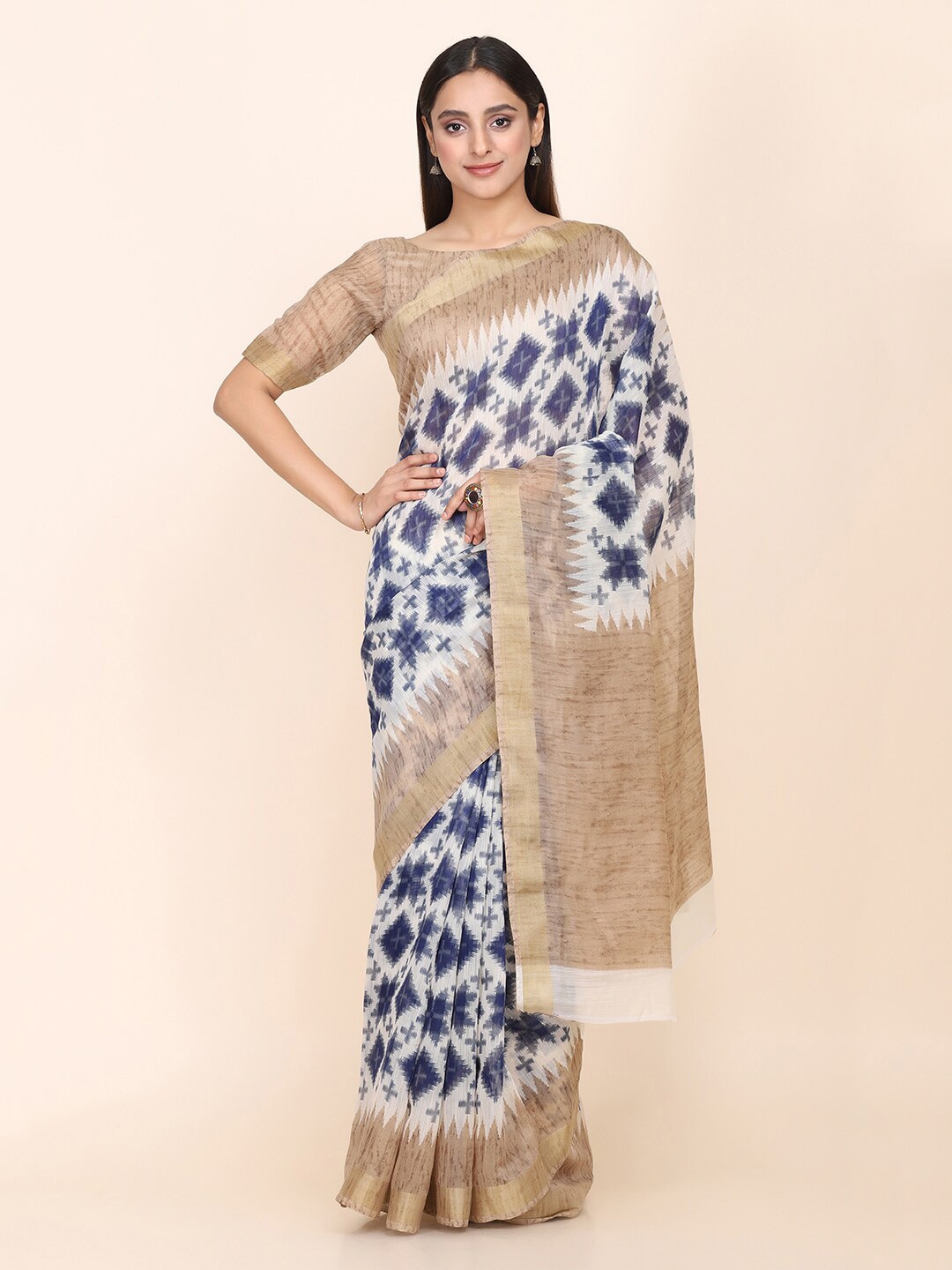

Shaily Geometric Printed Zari Saree, White