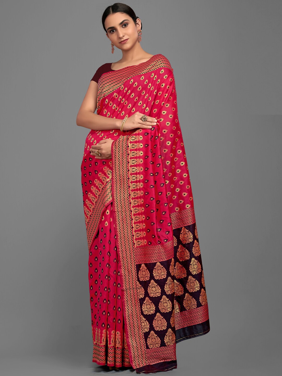 

Shaily Woven Design Zari Saree, Pink