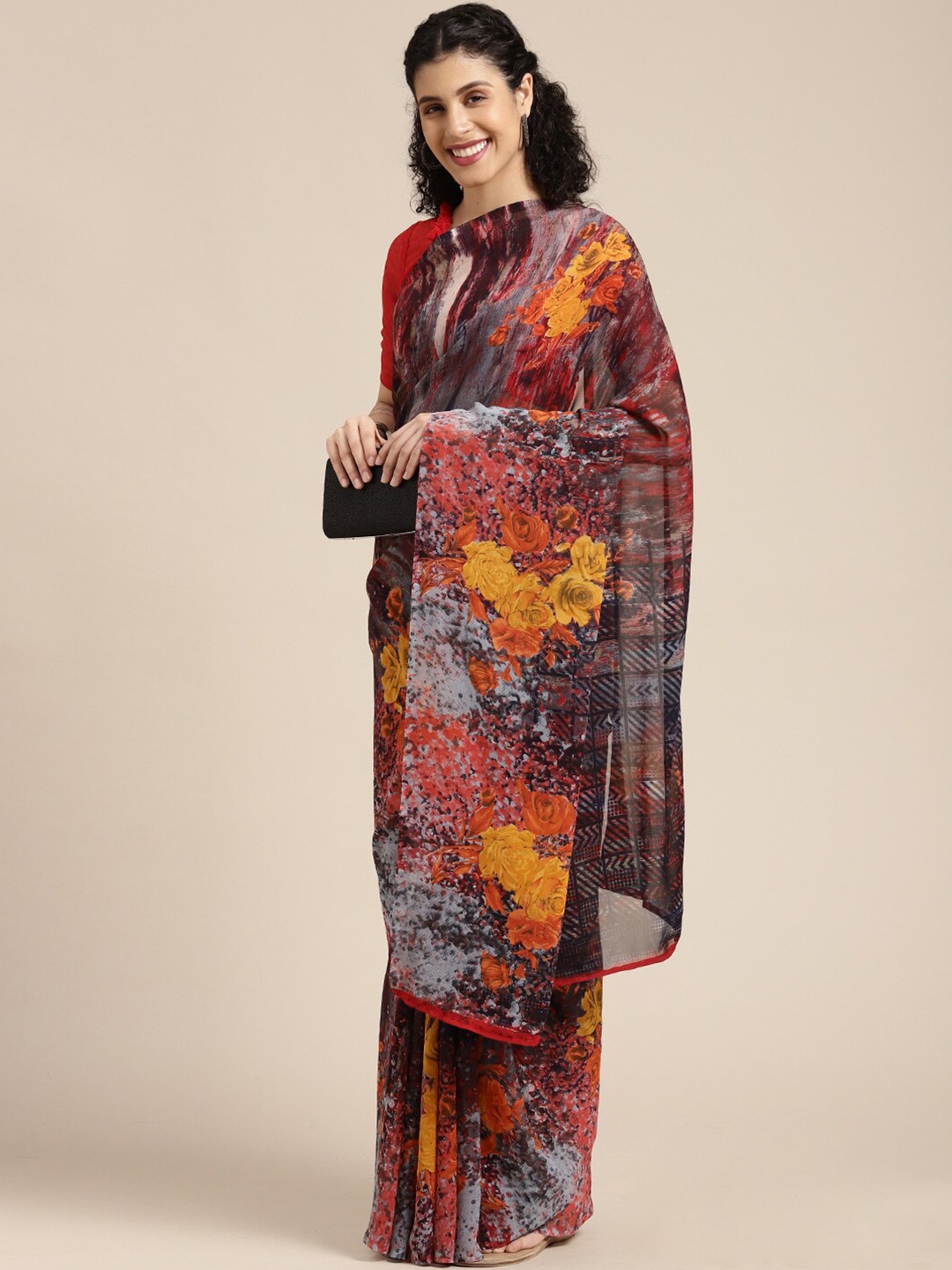 

Shaily Floral Printed Saree, Charcoal