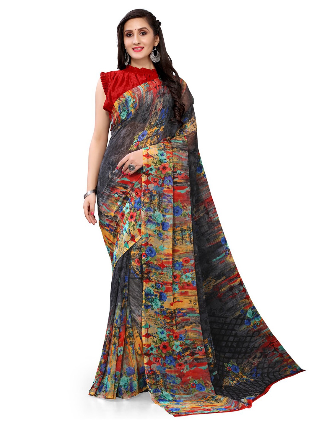 

Shaily Floral Printed Saree, Black