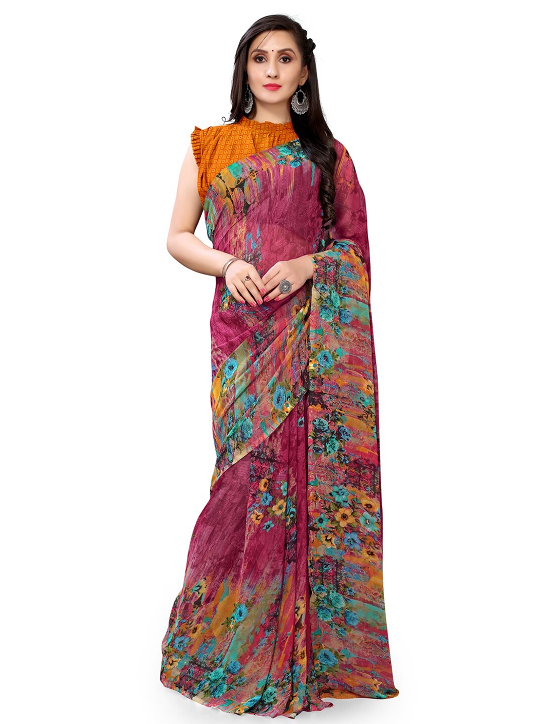 

Shaily Purple & Blue Floral Printed Saree
