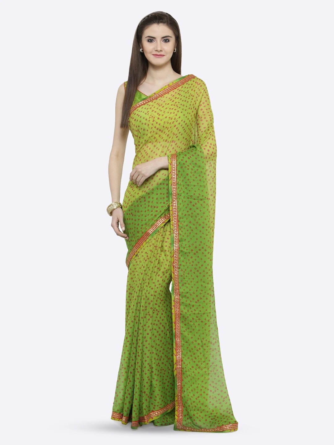 

Shaily Green Bandhani Printed Sequinned Saree