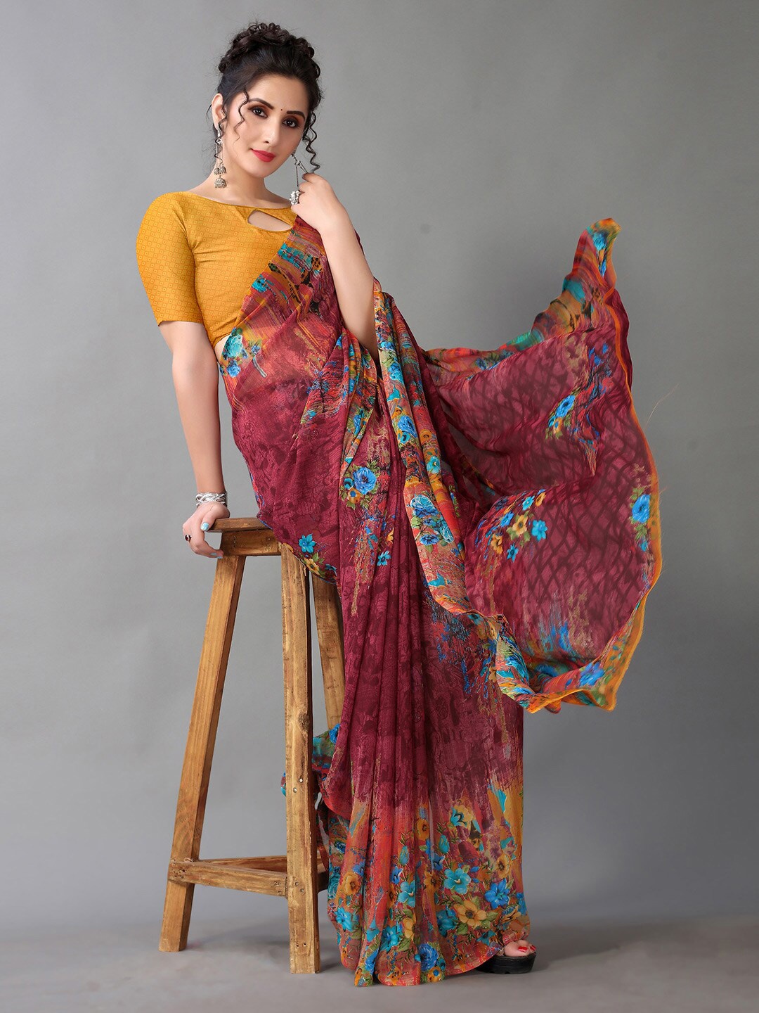

Shaily Red Floral Printed Saree