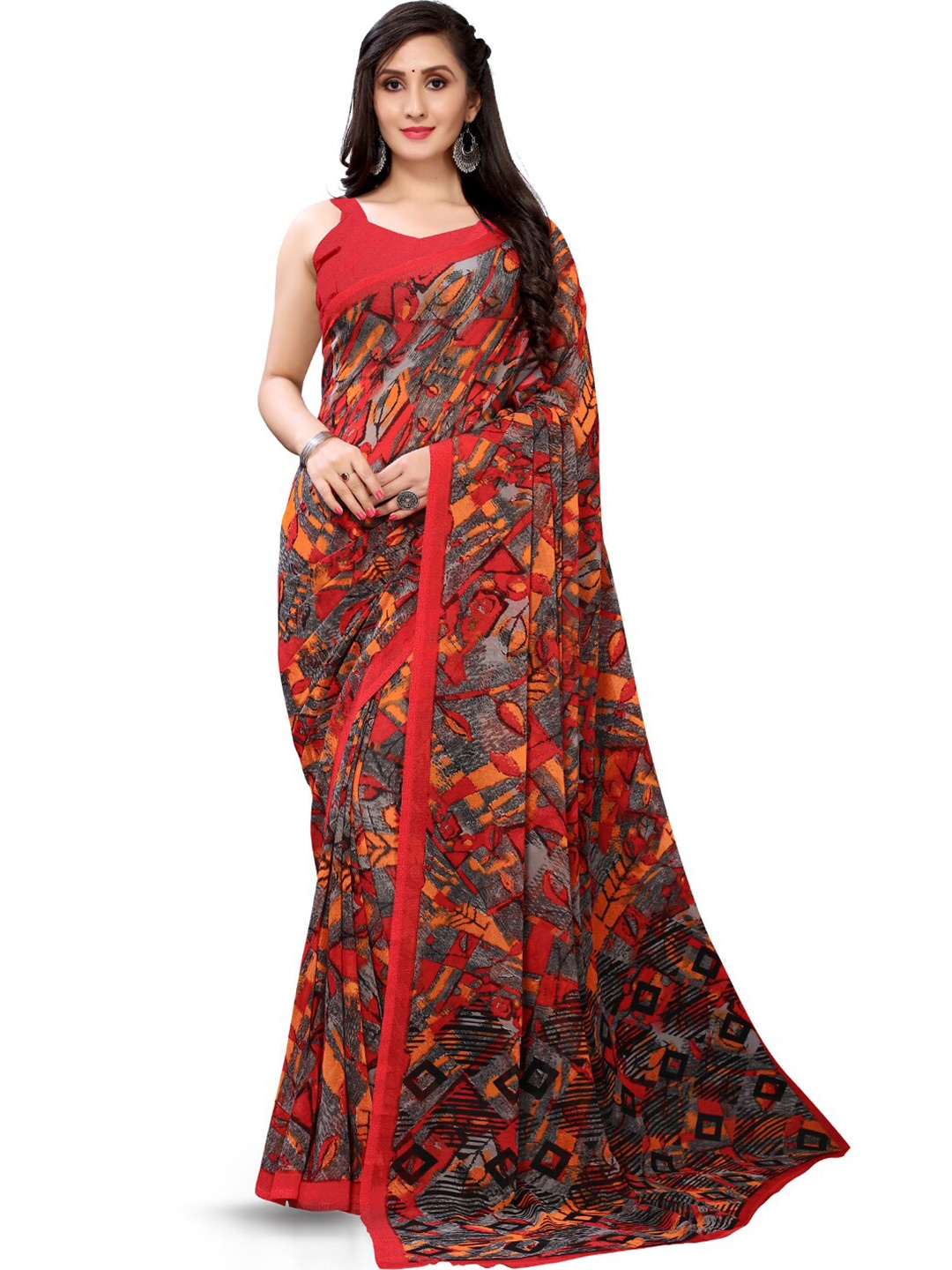 

Shaily Red Floral Printed Saree