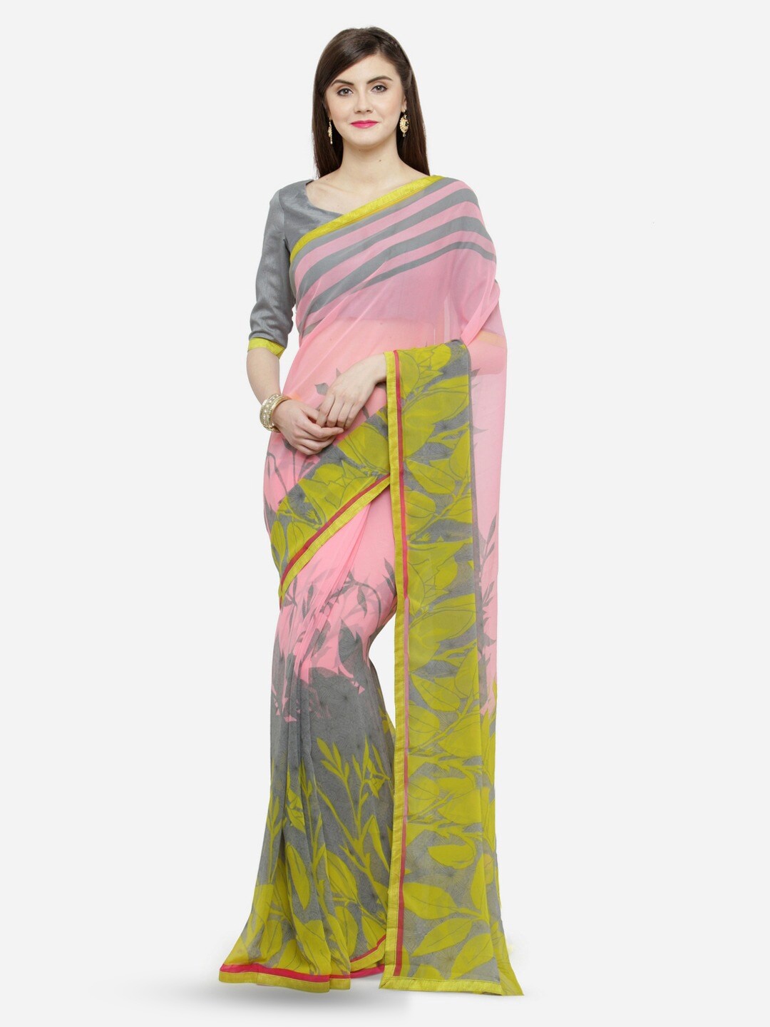 

Shaily Pink Floral Printed Saree