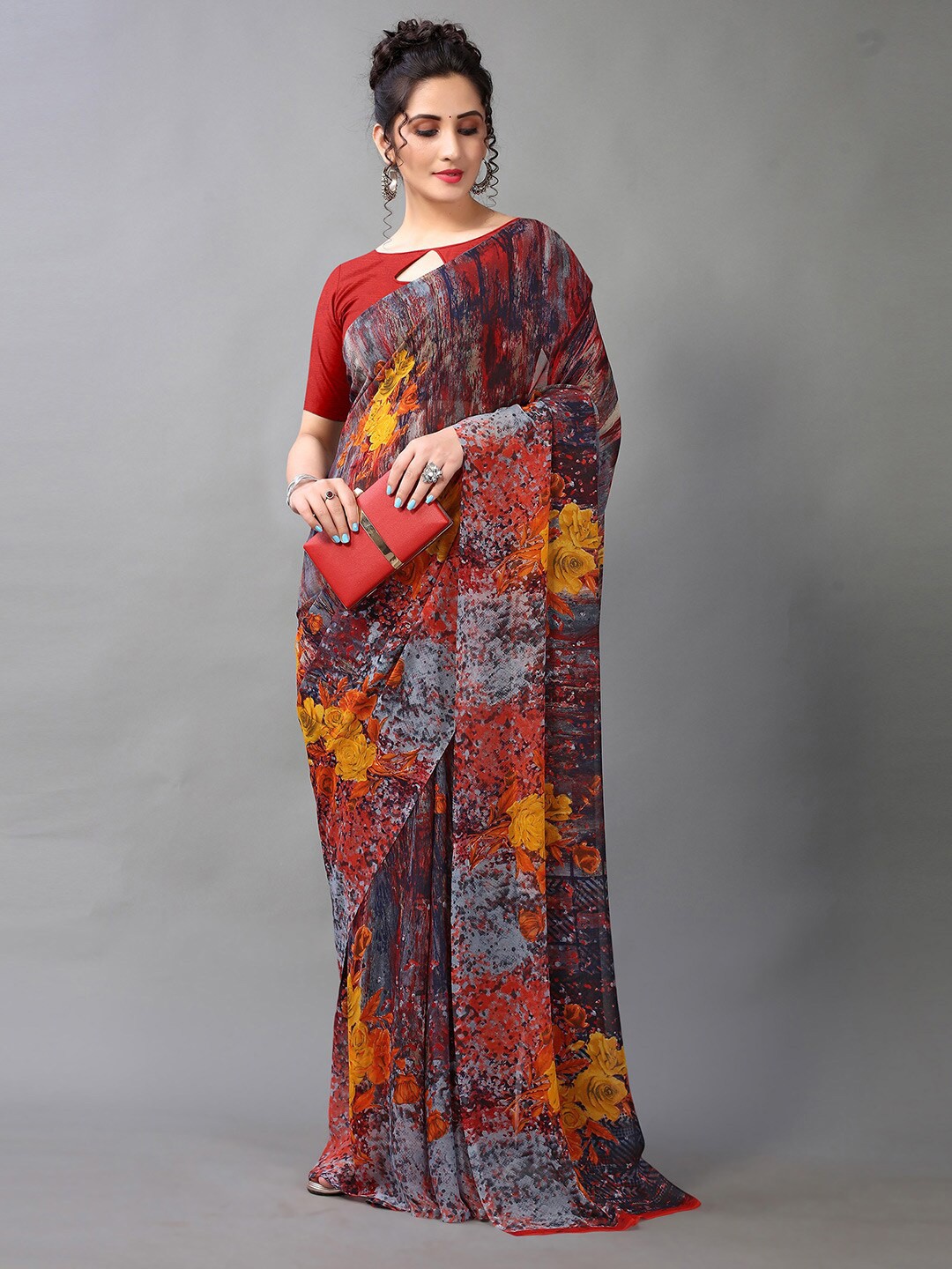 

Shaily Maroon Abstract Printed Saree