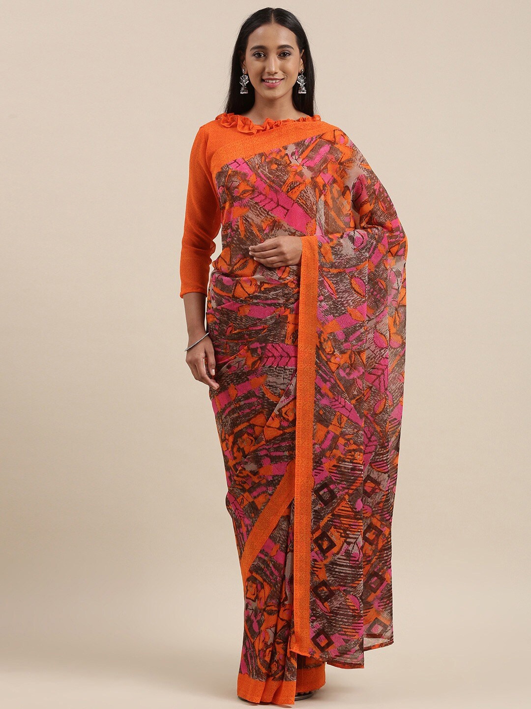 

Shaily Floral Printed Saree, Orange