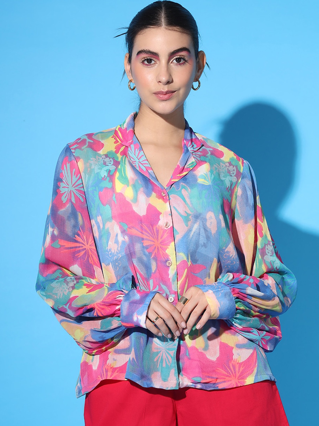 

SCORPIUS Printed Notched Lapel Collar Shirt & Shorts, Blue