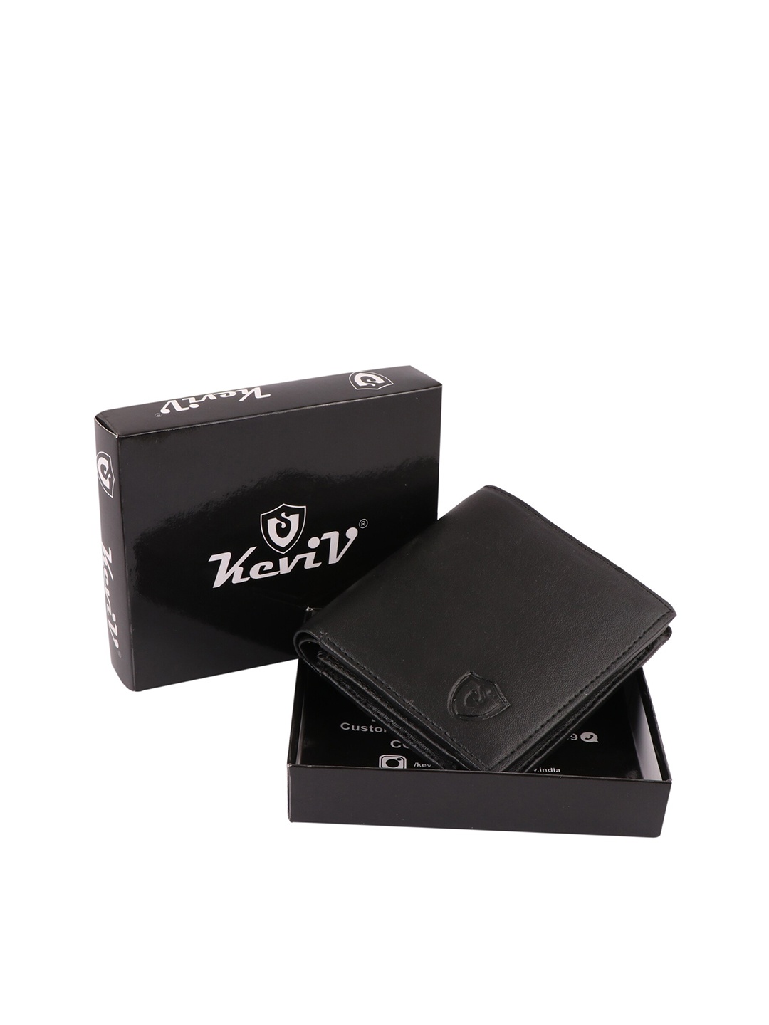 

Keviv Men Leather Three Fold Wallet, Black