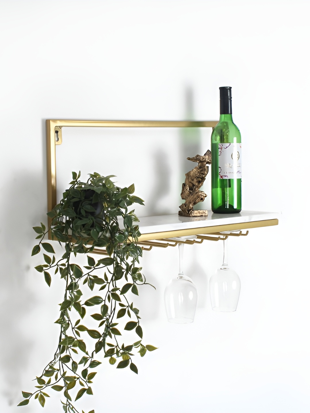 

Claymint Brown Finished Metal Wine Glasses Organizer Wall Shelf