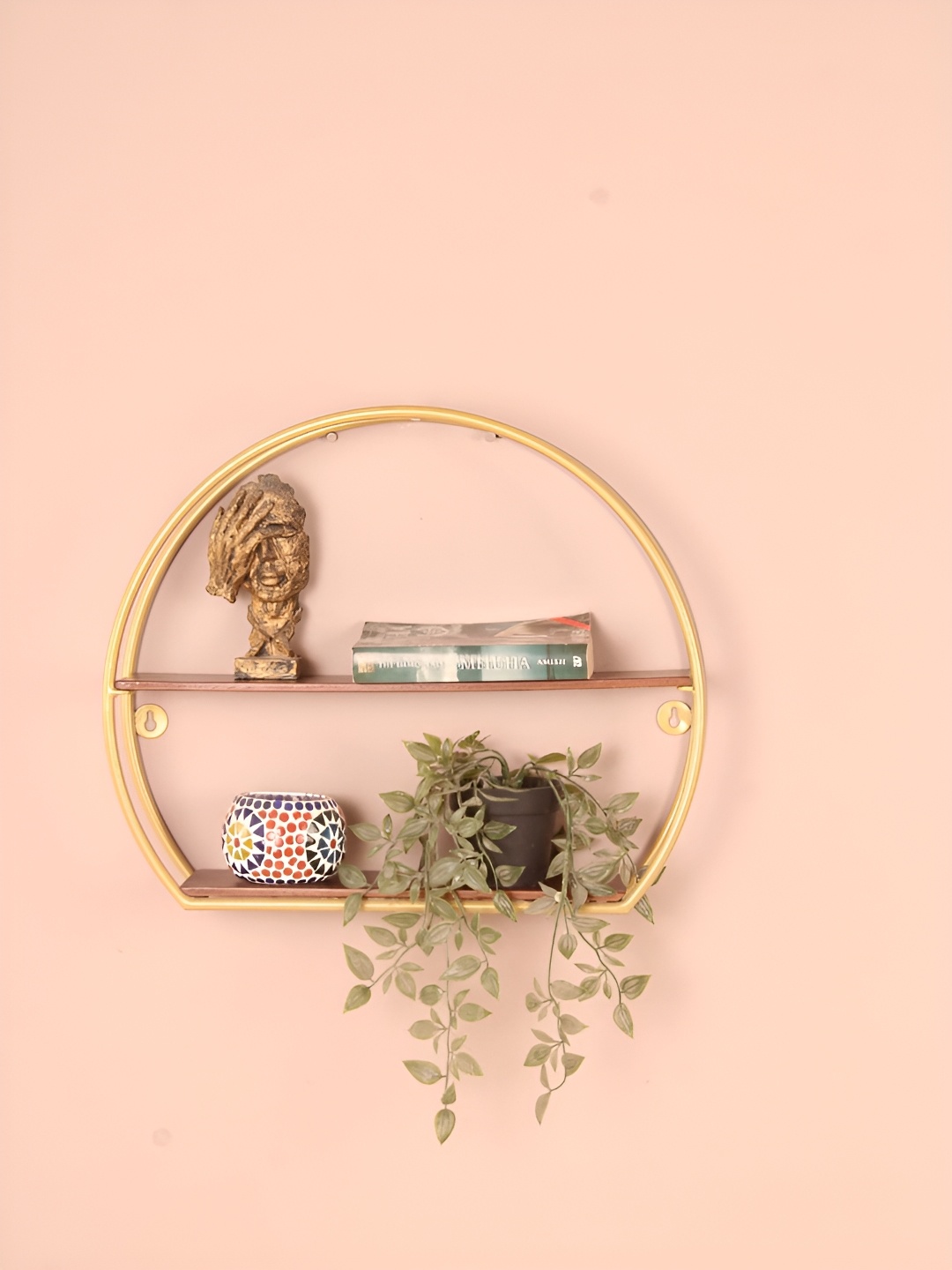 

Claymint Brown & Gold Toned Round Wall Shelf