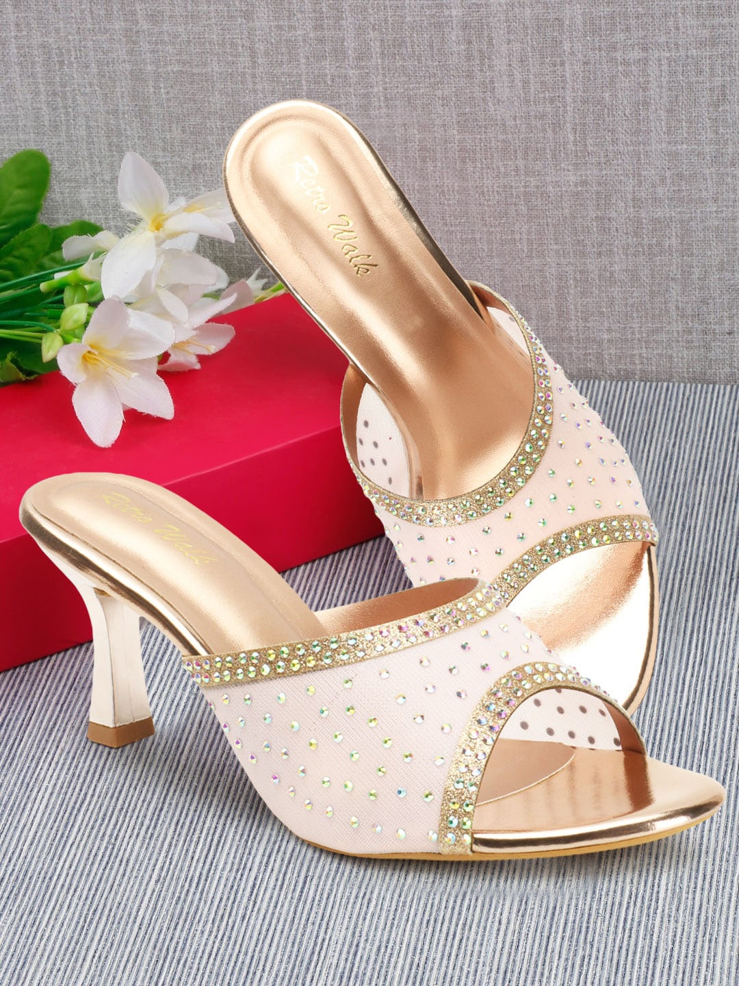 

Retro Walk Embellished Block Heels, Gold