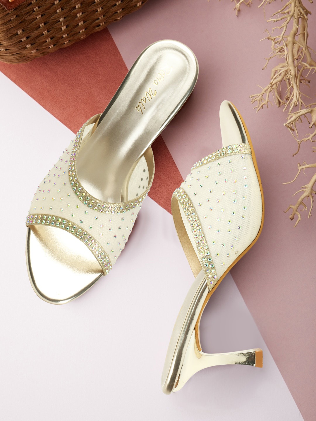 

Retro Walk Embellished Block Heels, Gold