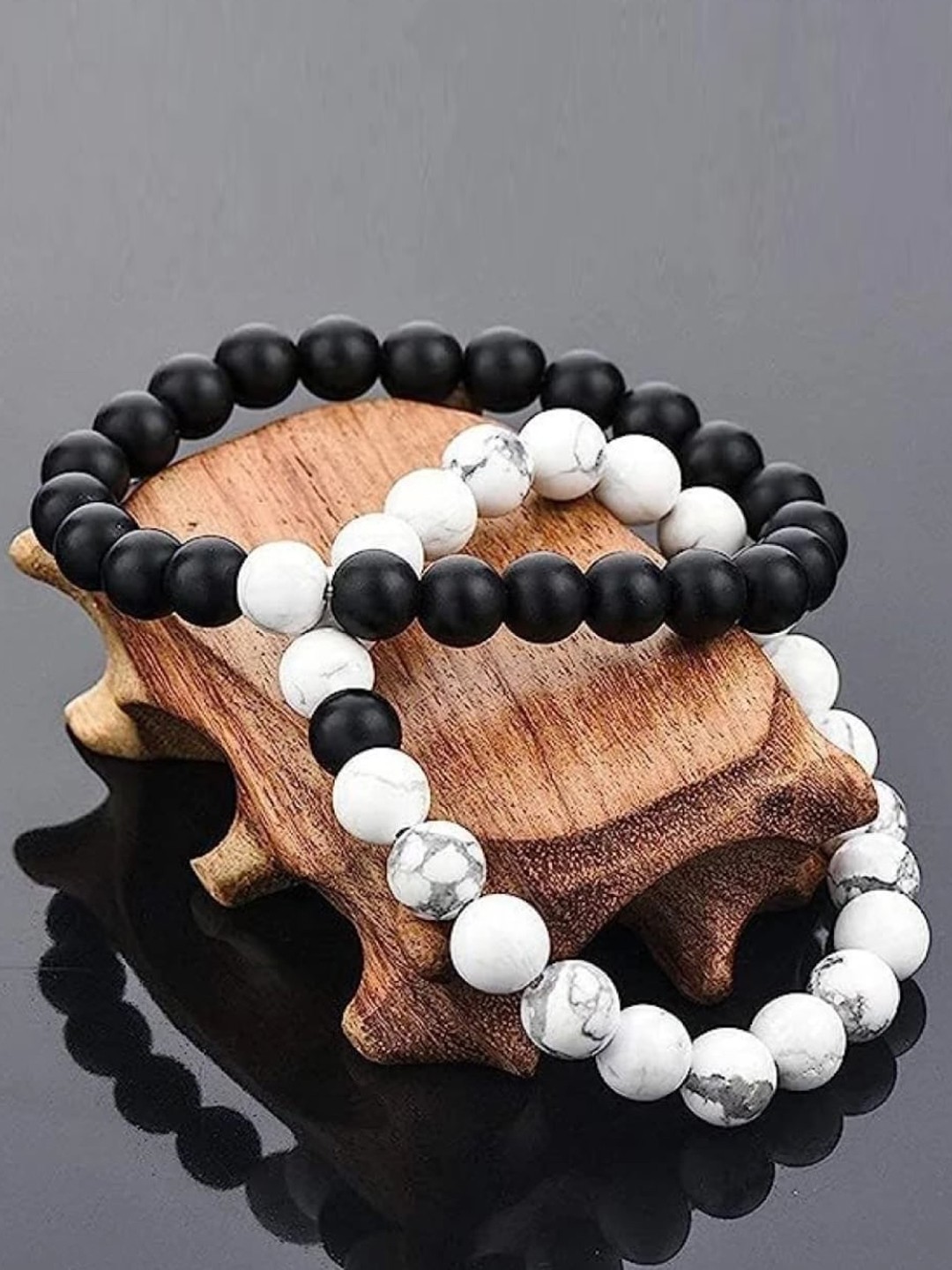 

PRASUB Women Set of 2 Artificial Beads-Beaded Elasticated Bracelet, Black