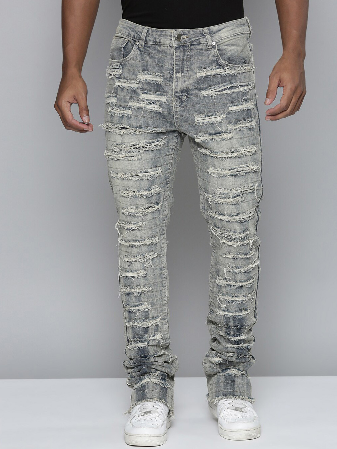 

WAIMEA Men Hollywood Bootcut Highly Distressed Stretchable Jeans, Grey